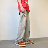 Men Jeans Embroidered Jeans Men's Spring Wide Leg Pants Spring and Autumn Straight-Leg Pants